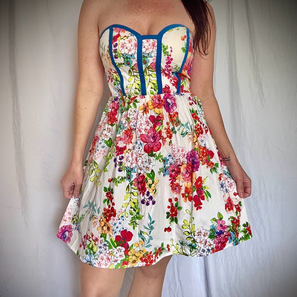 Kandy Kiss Strapless Floral Corset Mini Dress